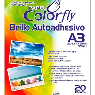 Papel Fotográfico A3 Colorfly Autoadhesivo Brillante 130gr X