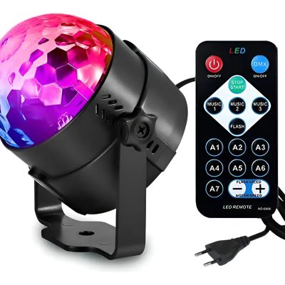 Media Bola Luz Led Rgb Giratoria Discoteca Control Corriente