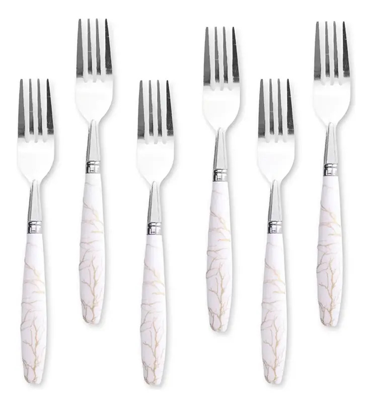 Juego Tenedores 6pz Blanco Dorado Metal Plastico 20cm