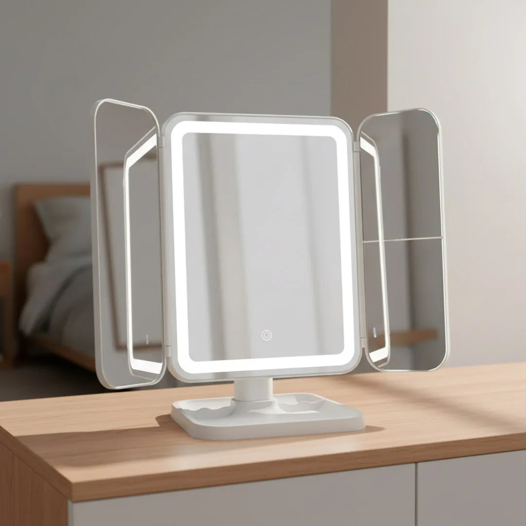 Espejo Triple Plegable C/luz Recargable
