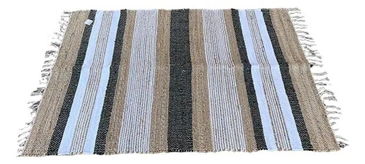 Alfombra De Yute Artesanal 170x240 Cm Negra Para Decoración