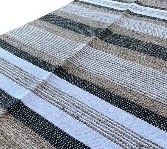 Alfombra Artesanal Genérica 4069 Negra Rayas 1.5x2m Yute