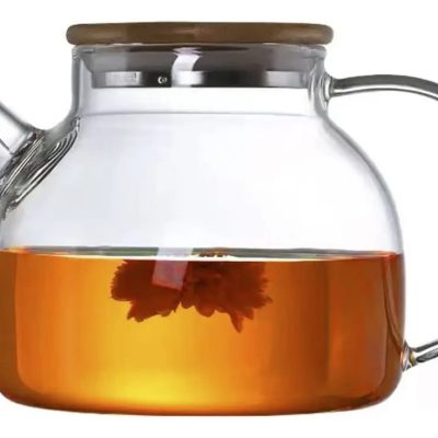 Tetera De Vidrio 1 Litro Con Tapa De Madera Para Fuego