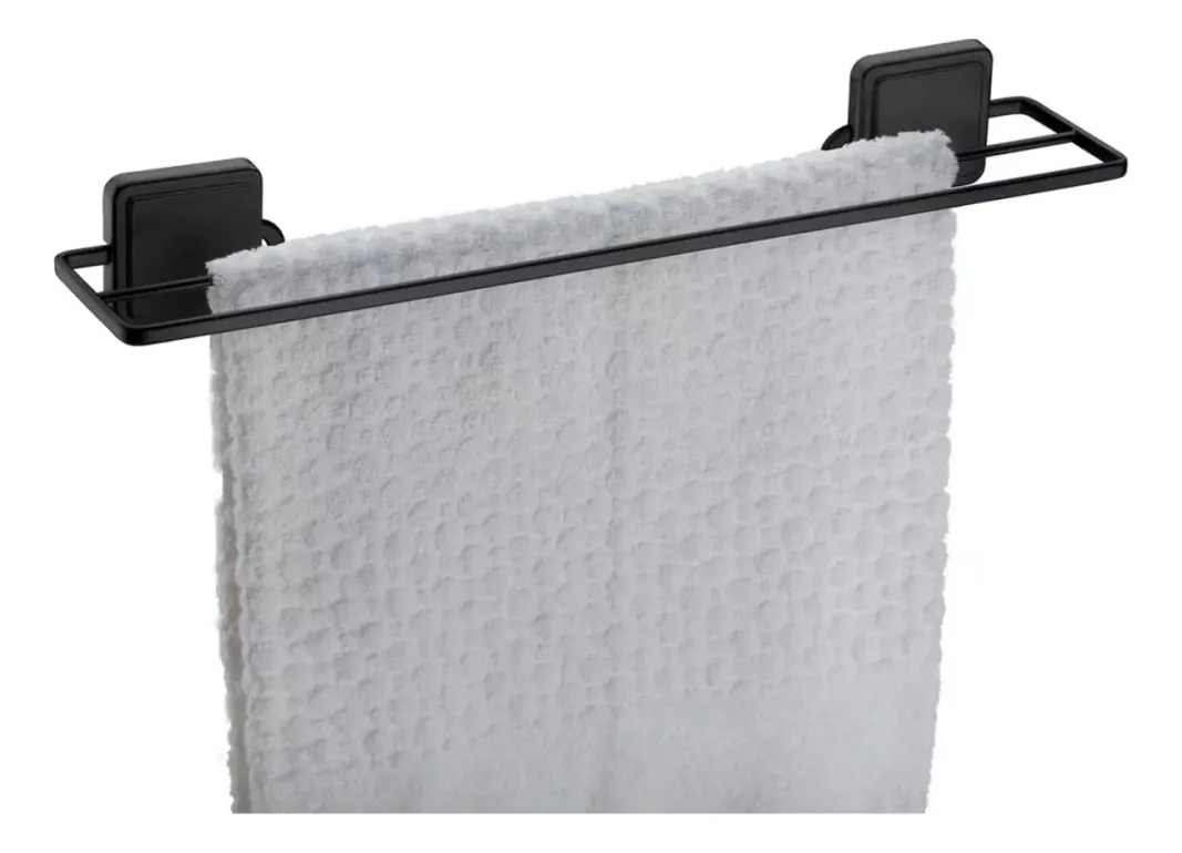 Toallero Doble Adhesivo 45cm Negro Mate Acero 1800kg