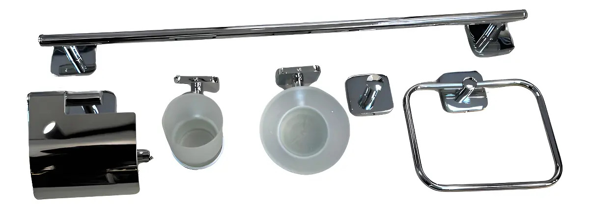 Kit Baño 6 Piezas Tucson Acero Cromado Brillante Toallero