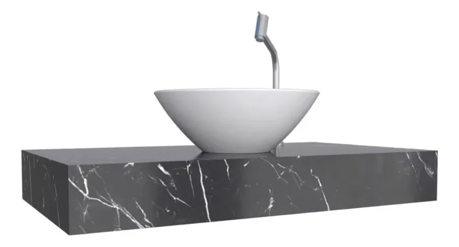 Mueble De Baño Suspendido En Porcelanato Peri Negro Pulido
