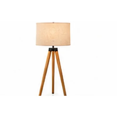 Lámpara de Pie Trípode Madera y Lino